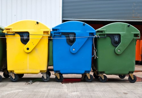Litter clearance work in a London outdoor communal area