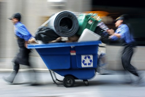 Professional waste removal service working at a London building